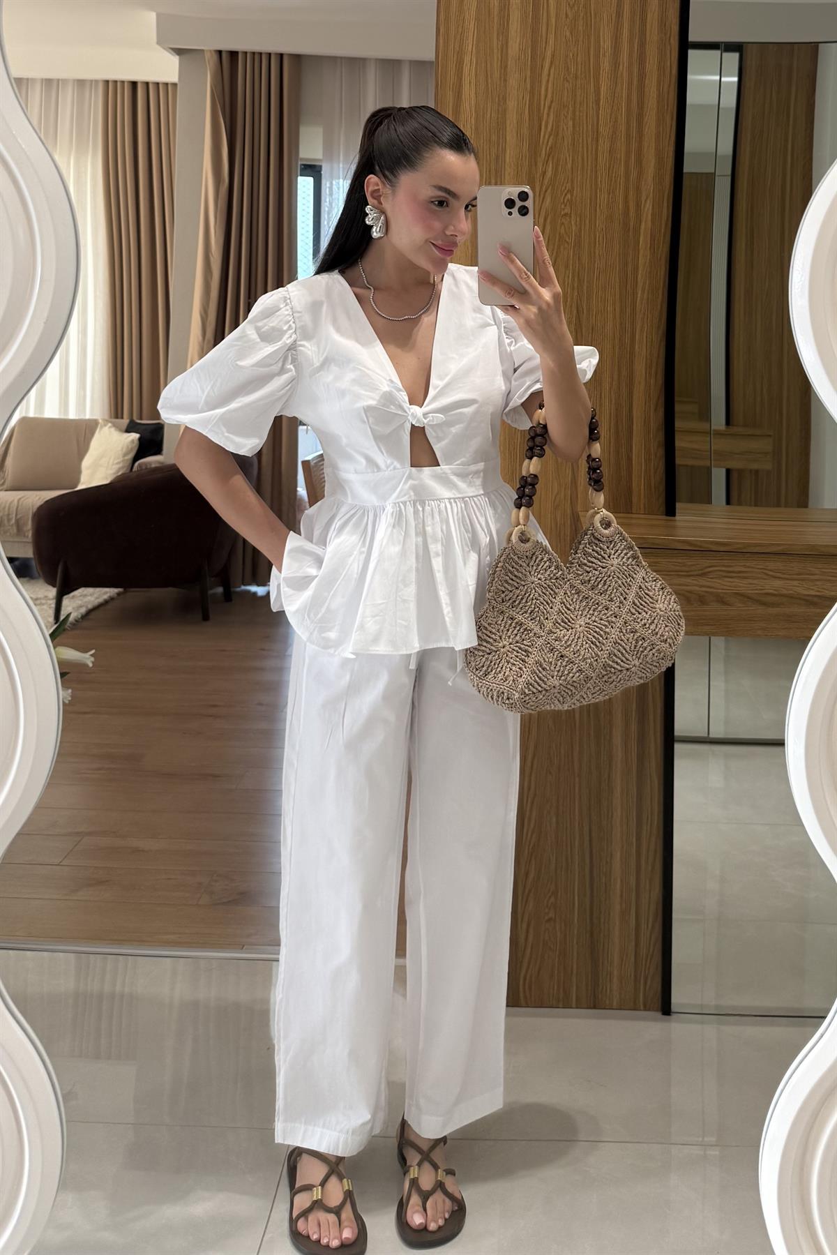 Luwre Beyaz Poplin Takım