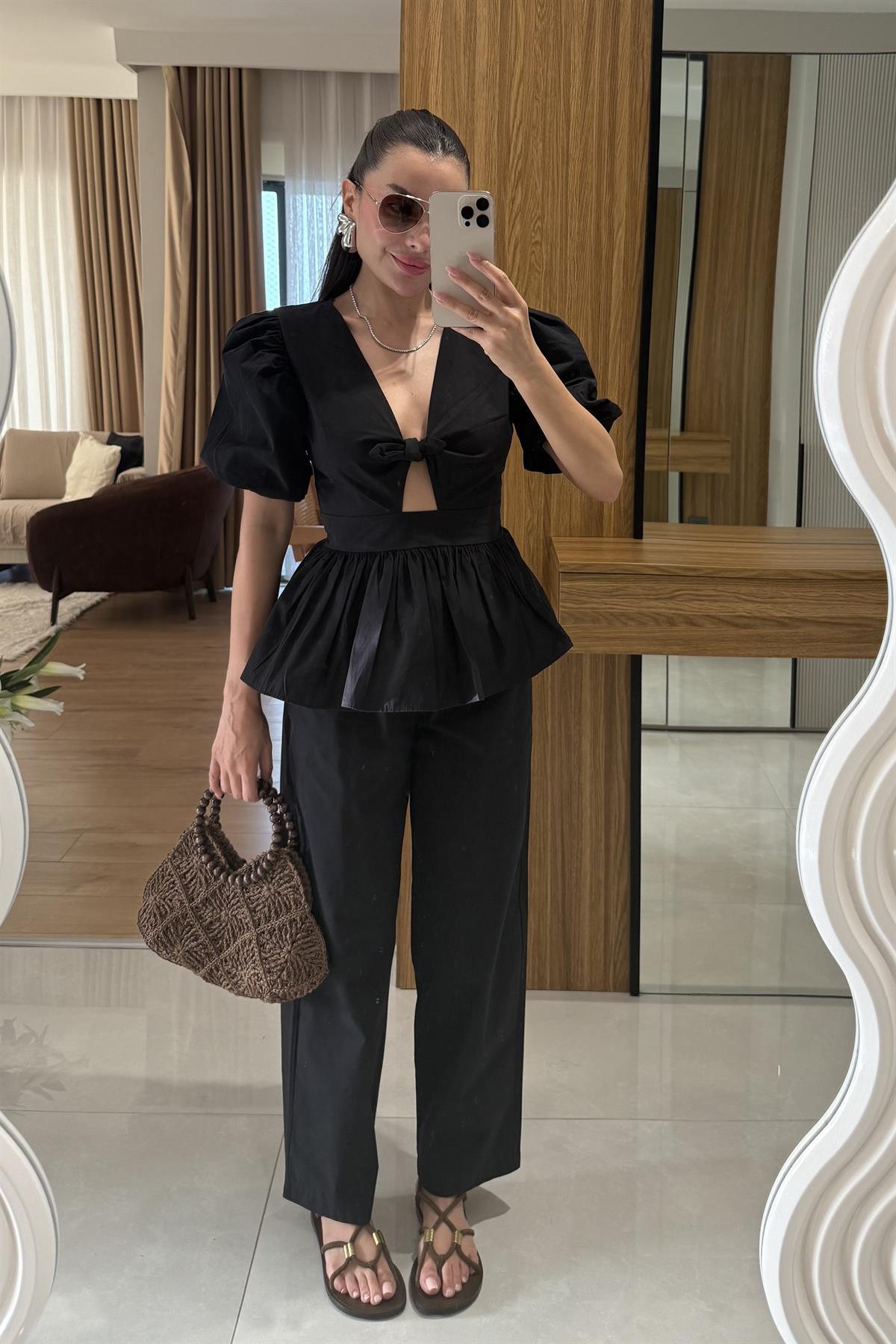 Luwre Siyah Poplin Takım