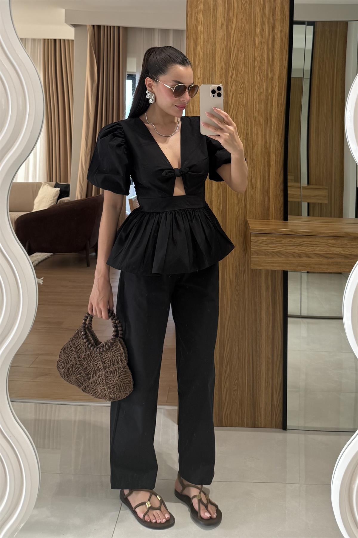Luwre Siyah Poplin Takım