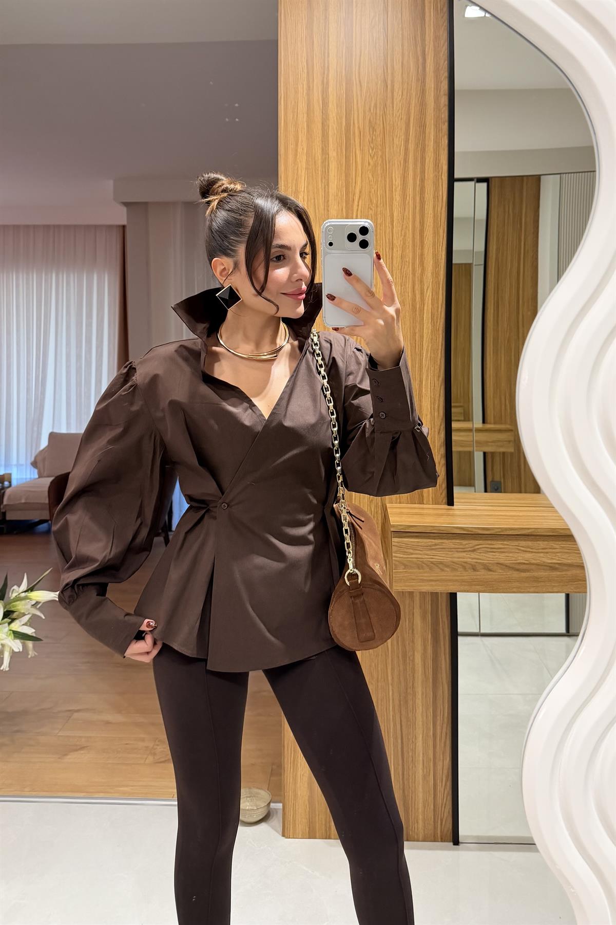 Luxic Kahve Premium Poplin Gömlek