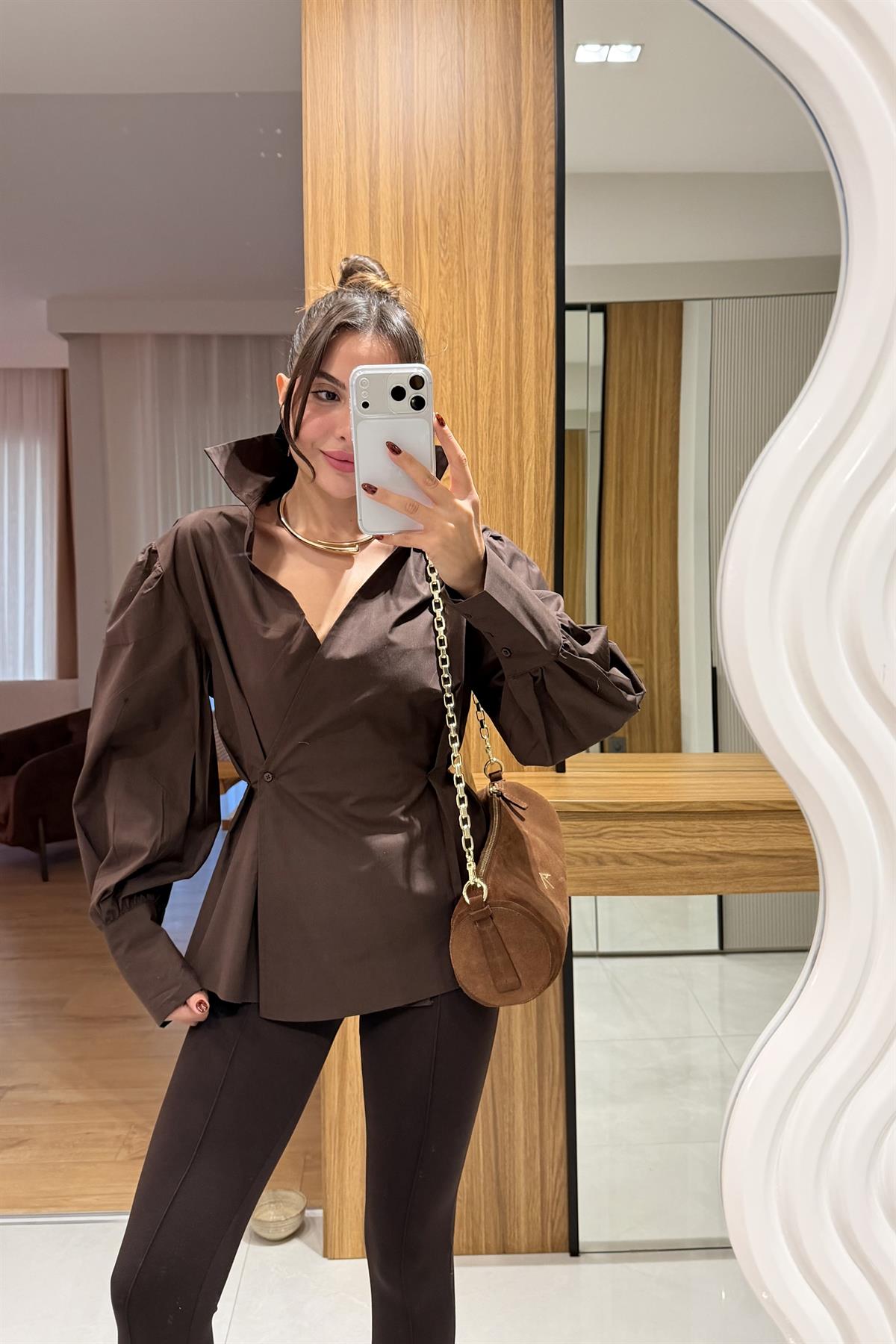 Luxic Kahve Premium Poplin Gömlek