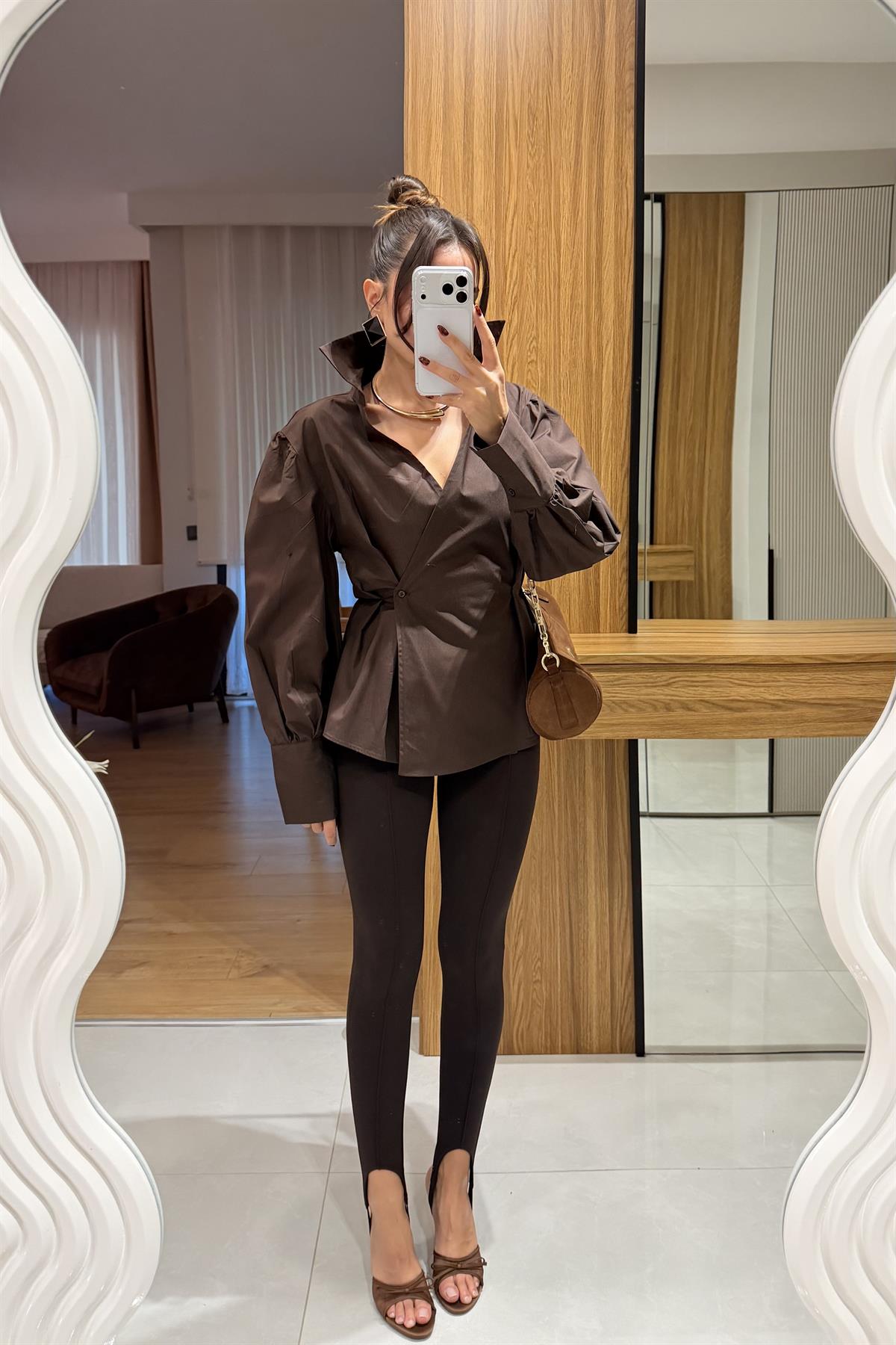 Luxic Kahve Premium Poplin Gömlek