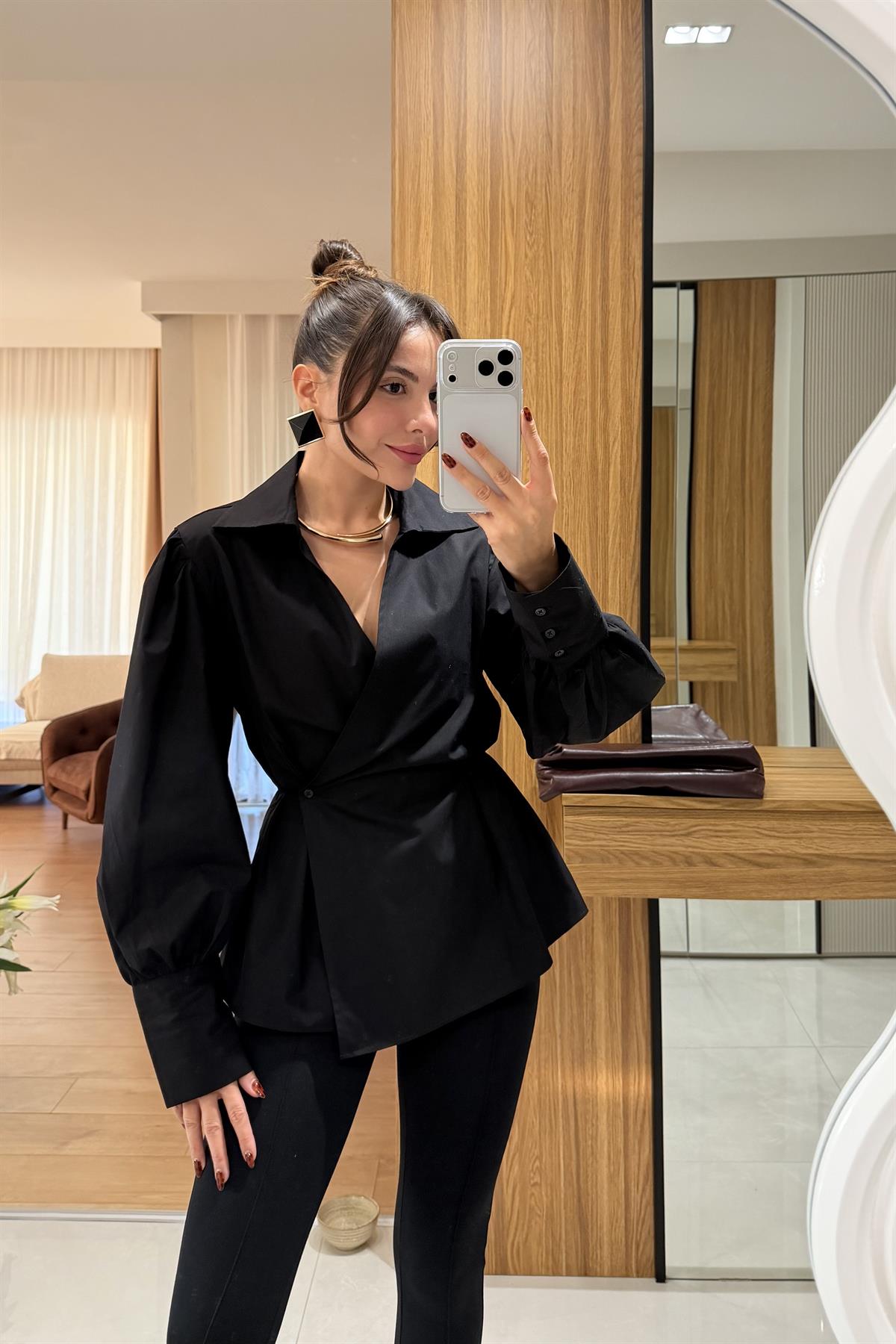 Luxic Siyah Premium Poplin Gömlek