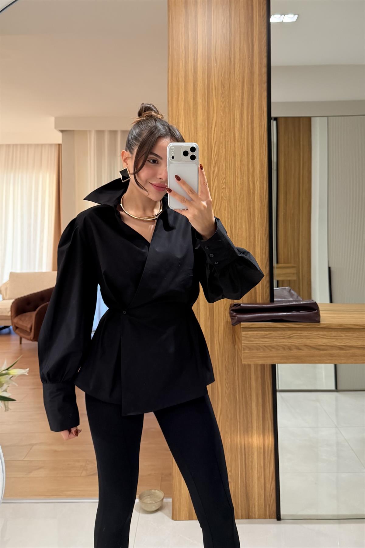 Luxic Siyah Premium Poplin Gömlek