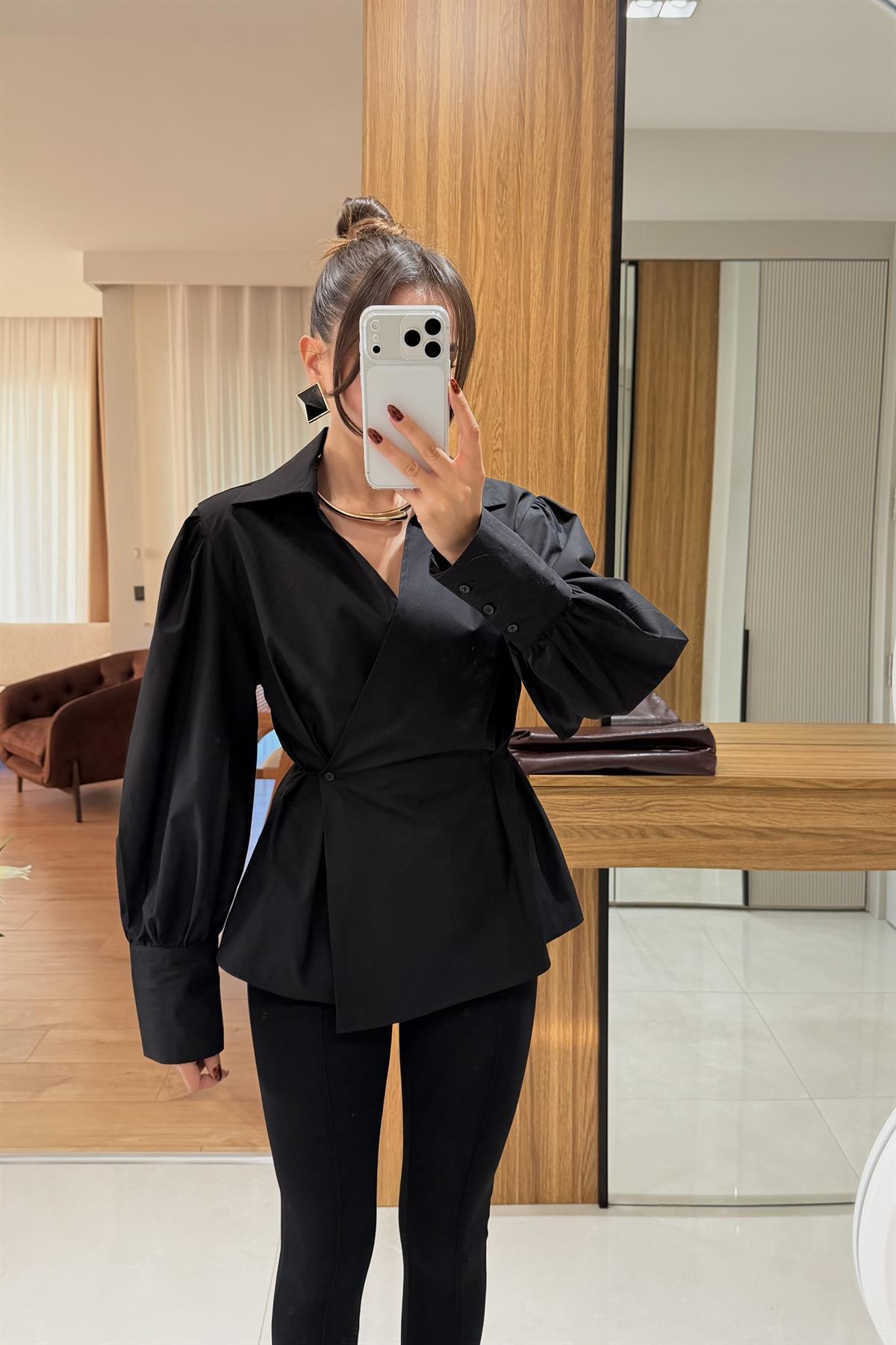 Luxic Siyah Premium Poplin Gömlek