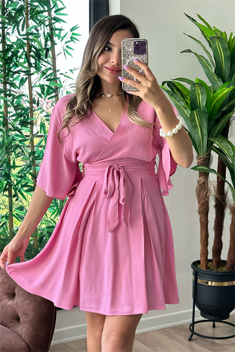 Lydia kısa kollu kruvaze yaka tulum - Pembe