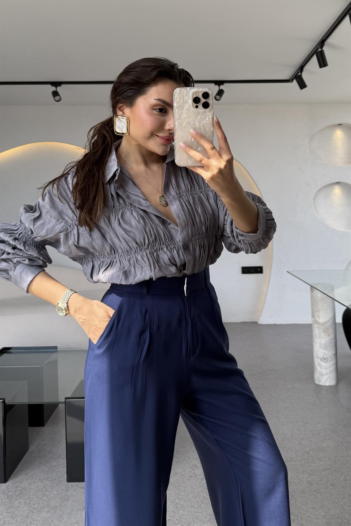 Macros Gri Gipeli Gömlek