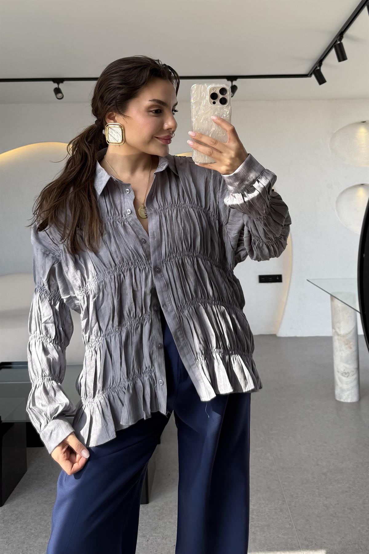 Macros Gri Gipeli Gömlek