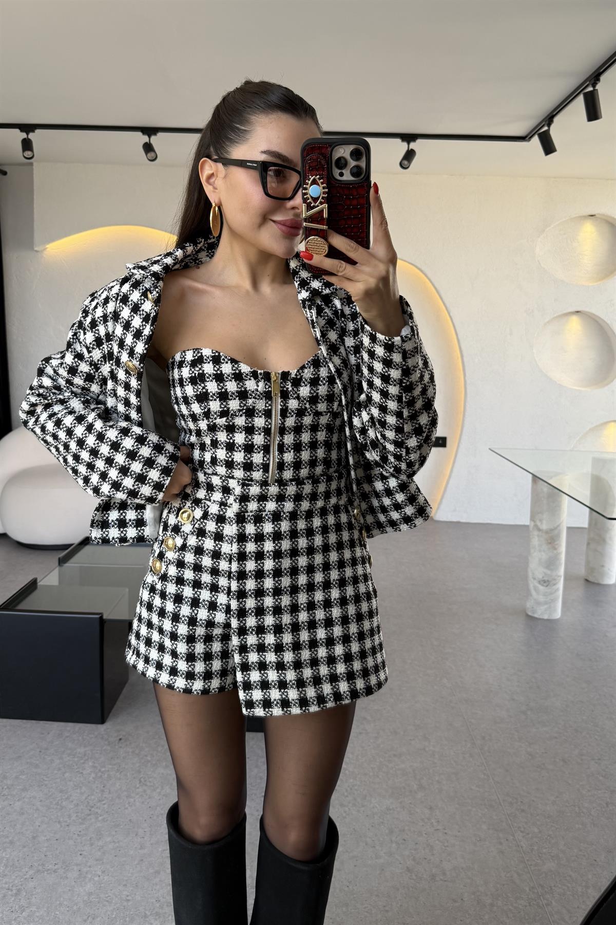 Maddox Siyah Fermuarlı Tüvit Crop