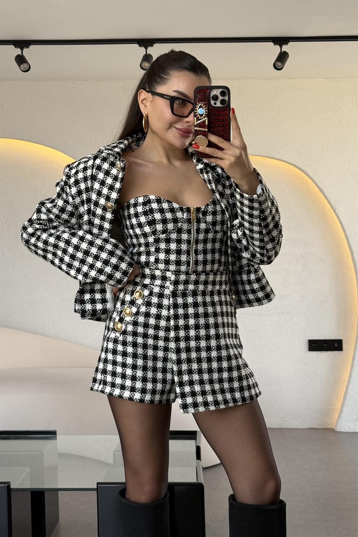 Maddox Siyah Fermuarlı Tüvit Crop