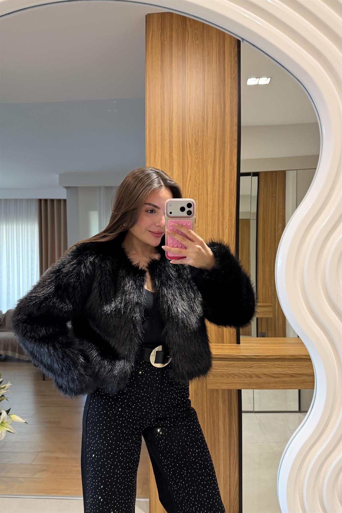 Maden Siyah Mini Kürk 