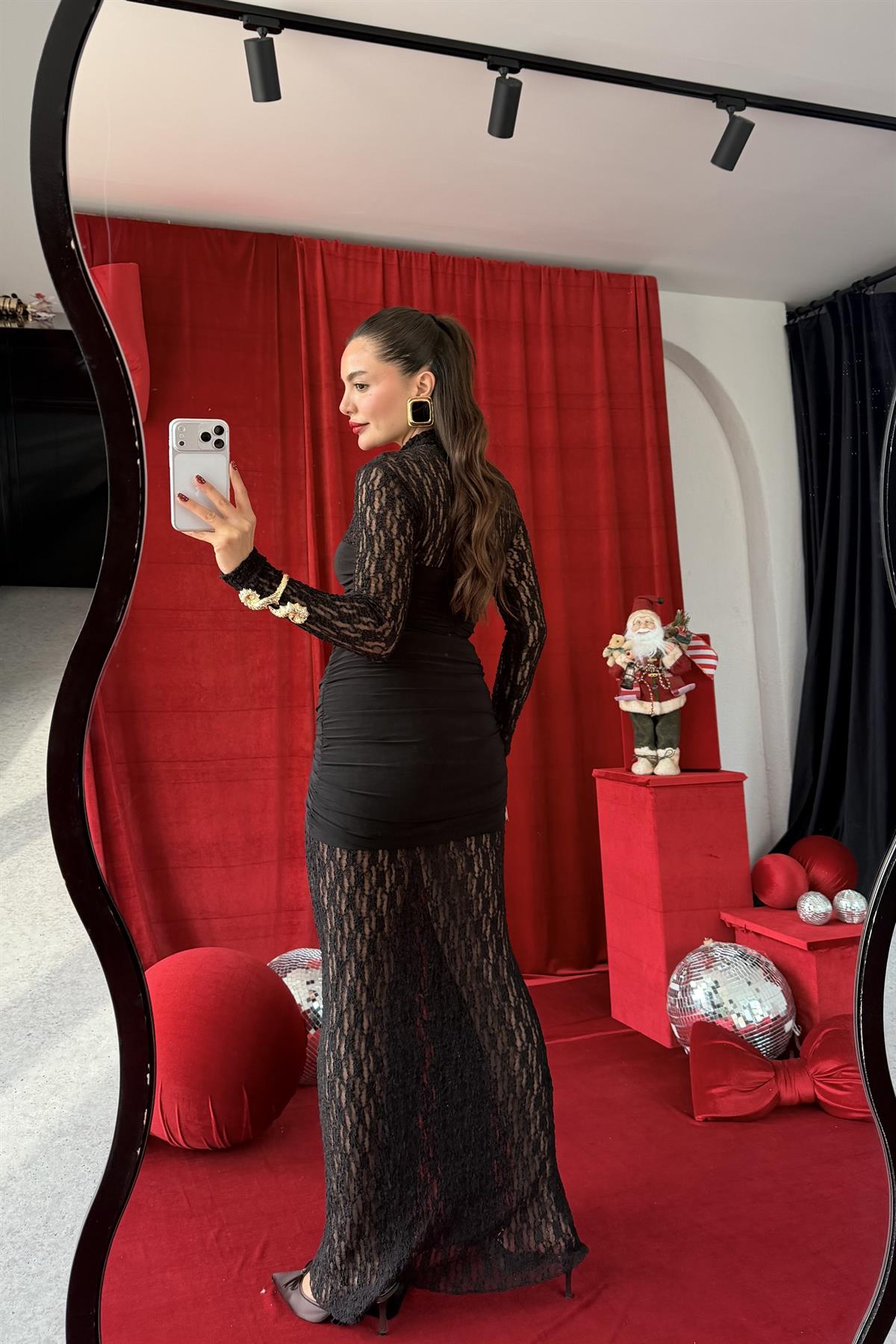 Madia Siyah Dantelli Etek Bluz Takım