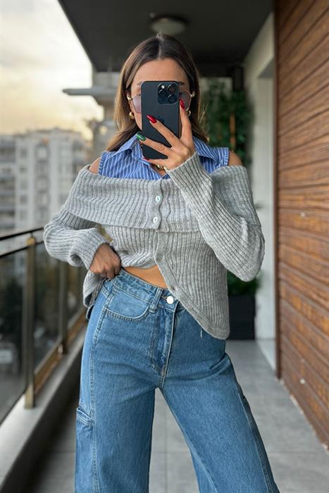 Maebel Gömlekli Tasarım Hırka - Gri