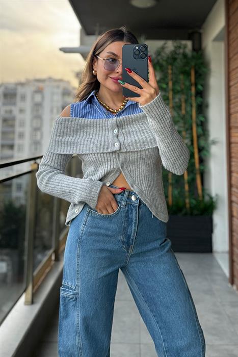 Maebel Gömlekli Tasarım Hırka - Gri