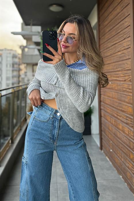 Maebel Gömlekli Tasarım Hırka - Gri