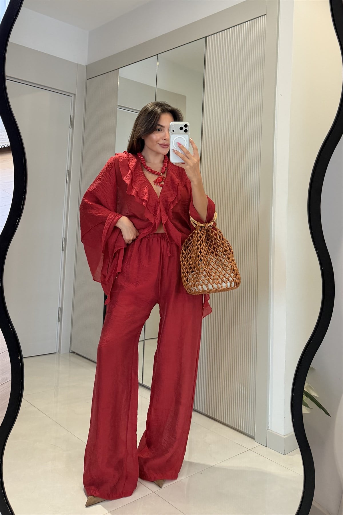 Maelis Kırmızı Volan Detaylı İkili Takım