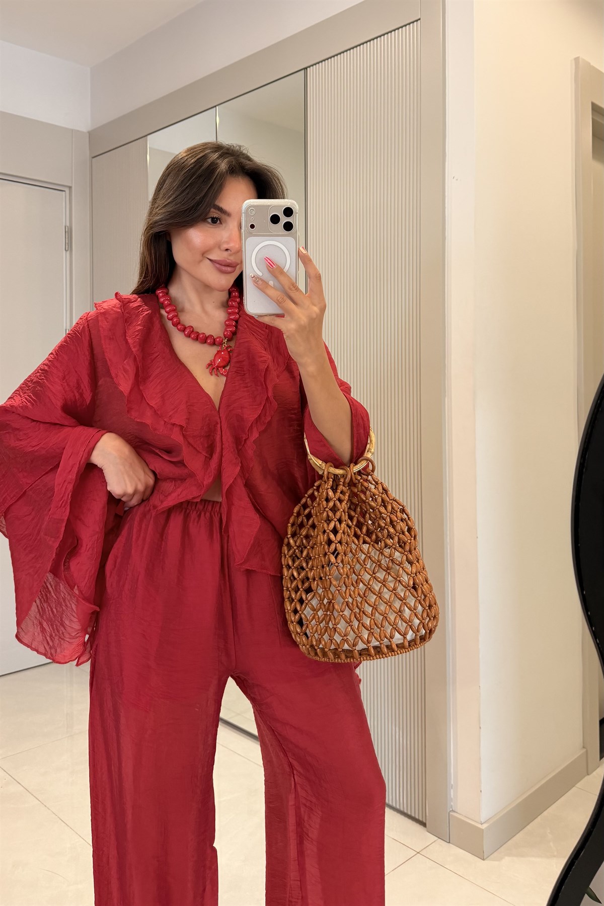 Maelis Kırmızı Volan Detaylı İkili Takım