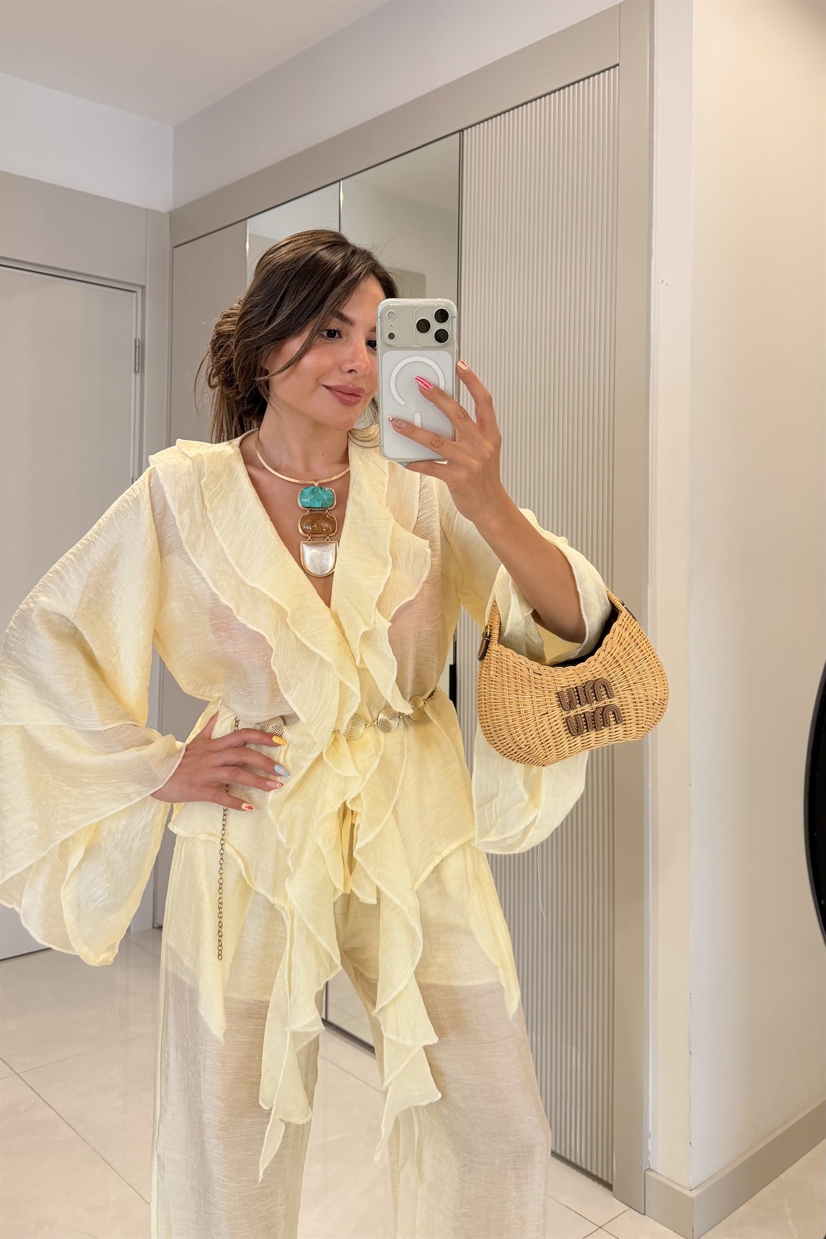 Maelis Sarı Volan Detaylı İkili Takım