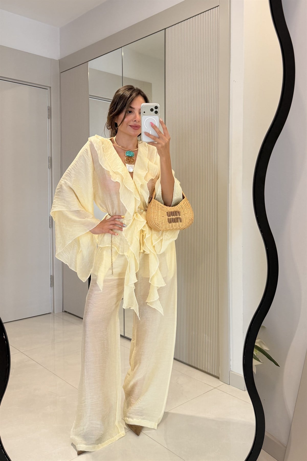 Maelis Sarı Volan Detaylı İkili Takım