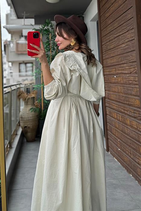 Mafi Paraşüt Kumaş Kapüşonlu Bolero - Ekru 