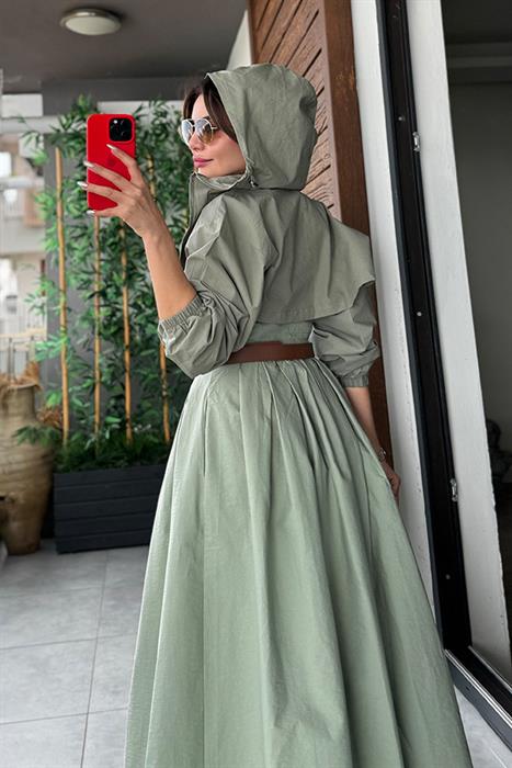Mafi Paraşüt Kumaş Kapüşonlu Bolero - Mint