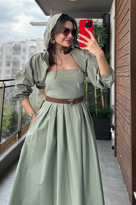 Mafi Paraşüt Kumaş Kapüşonlu Bolero - Mint