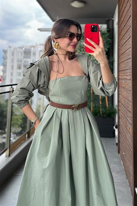 Mafi Paraşüt Kumaş Kapüşonlu Bolero - Mint