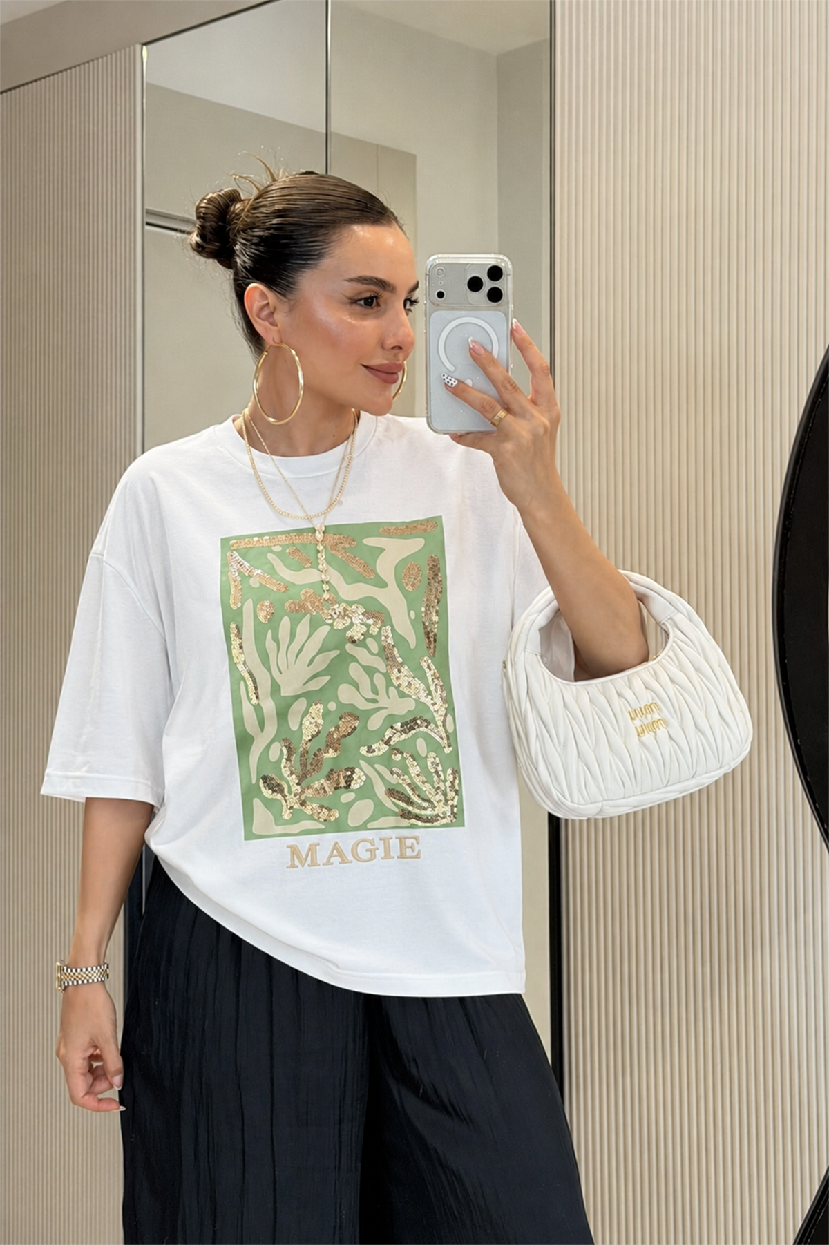Magie Baskılı Bisiklet Yaka Tshirt