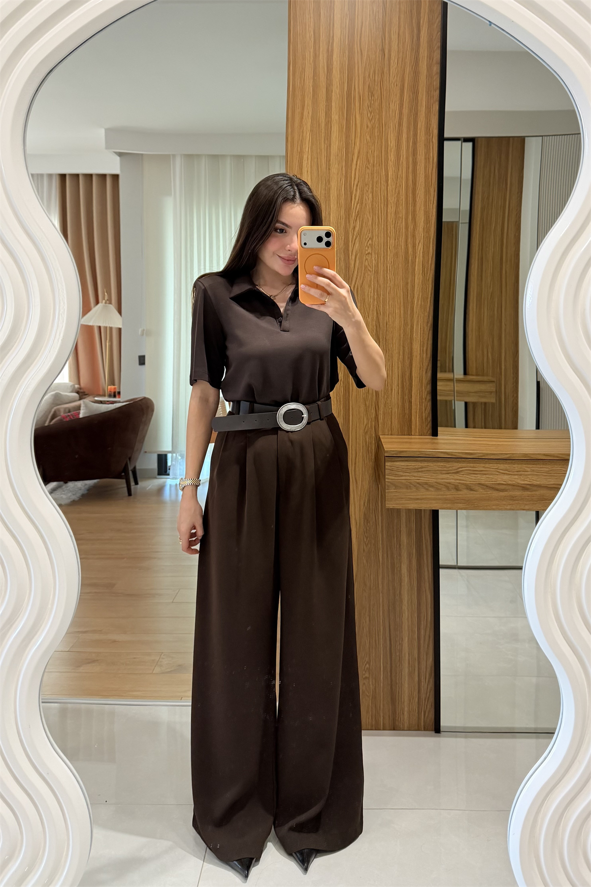 Mairin Kahve Vatkalı Polo Yaka Tshirt
