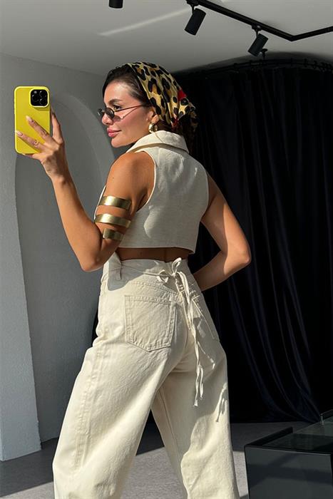Maisie Keten Bağlamalı Yelek-Krem