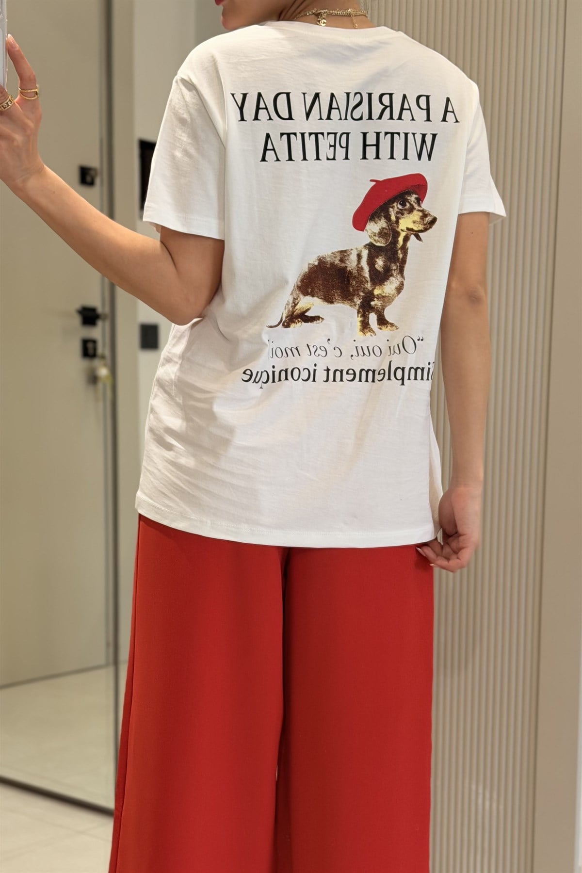 Maison Beyaz Köpek Baskılı Tshirt 