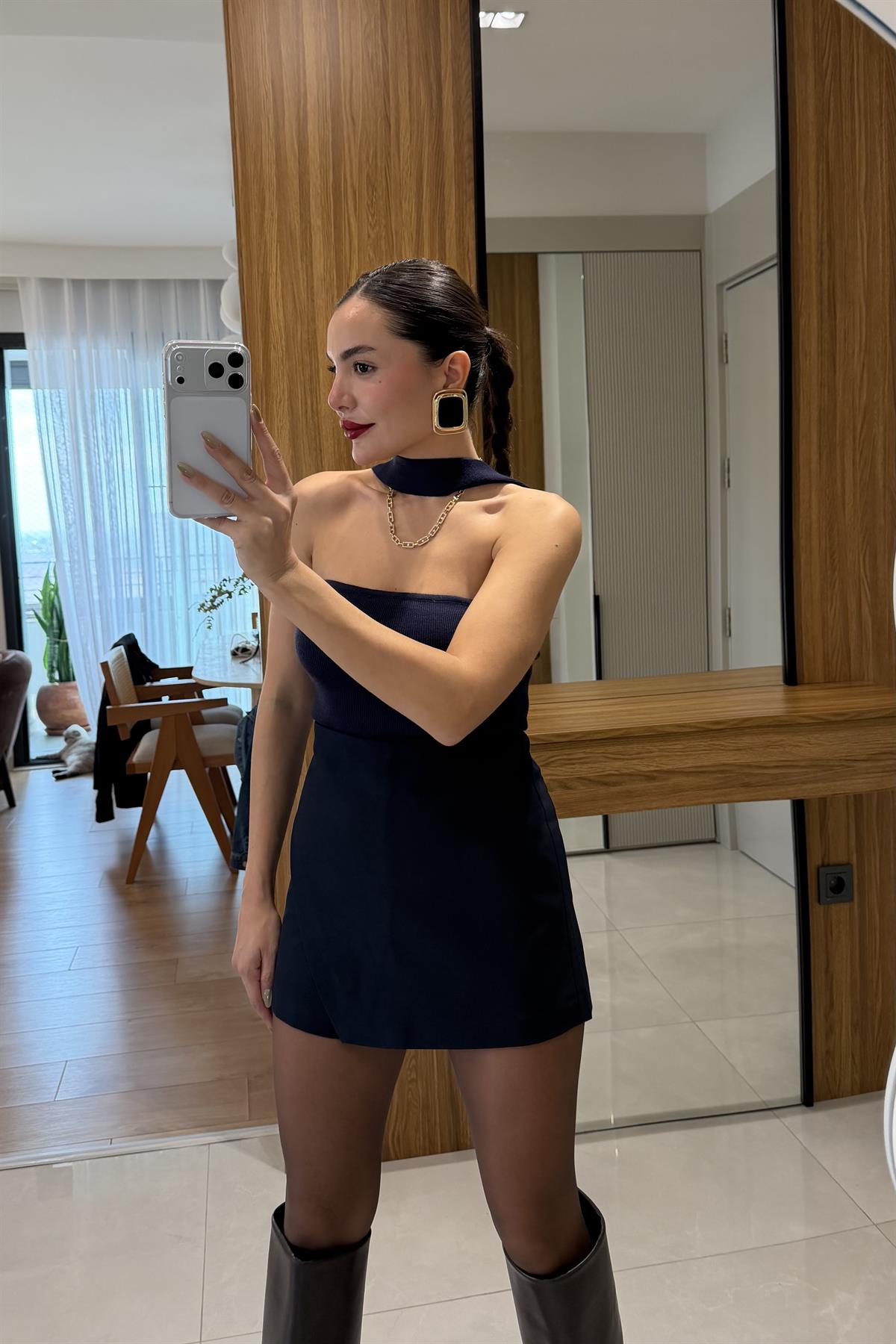 Majid Lacivert Asimetrik Şort Etek