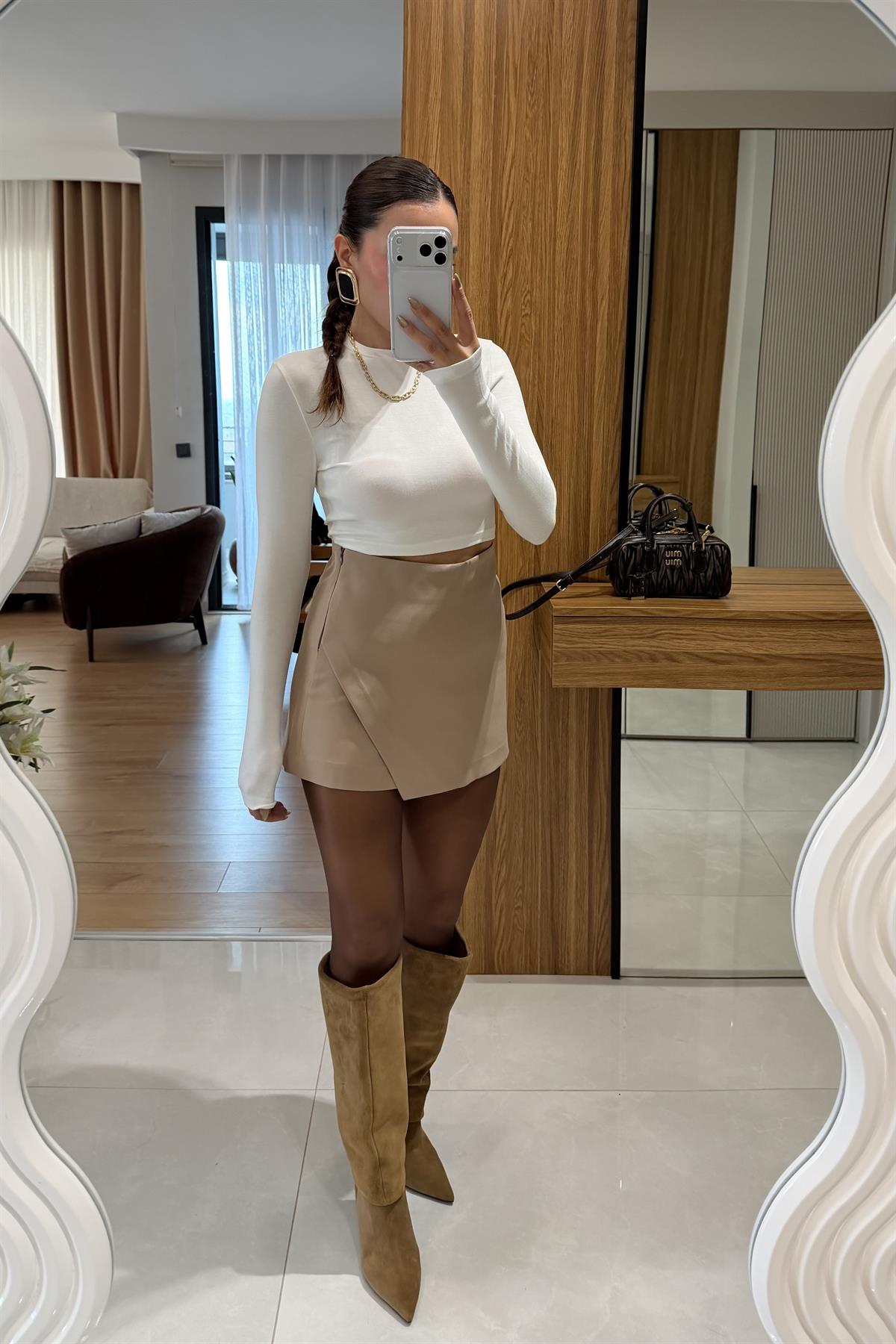 Majid Taş Asimetrik Şort Etek