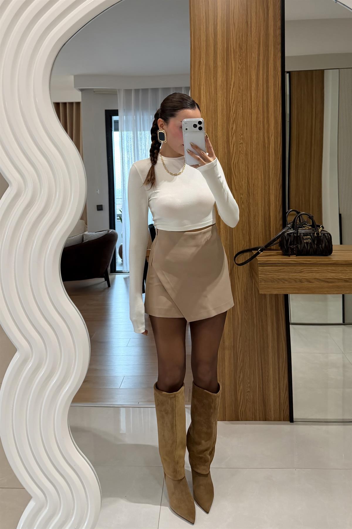 Majid Taş Asimetrik Şort Etek