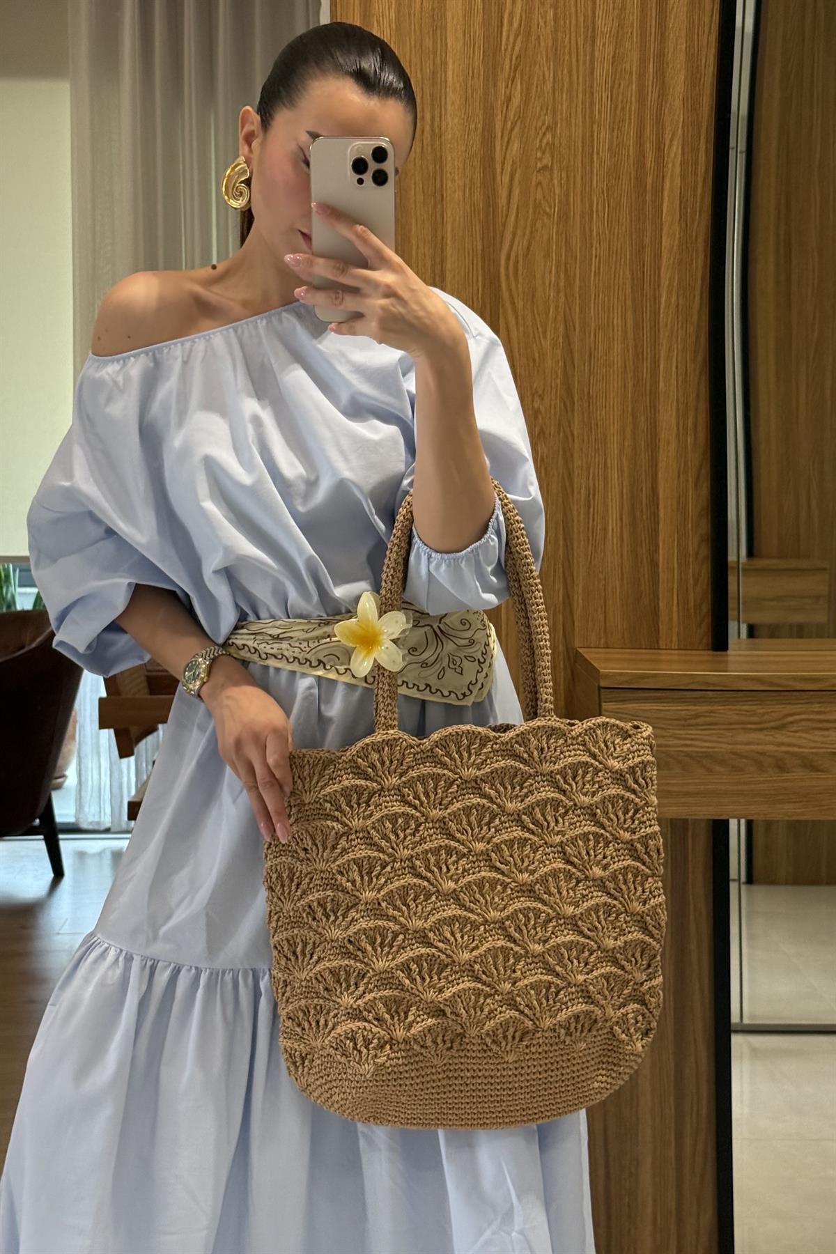 Majuro Bebe Mavi Boğumlu Poplin Elbise