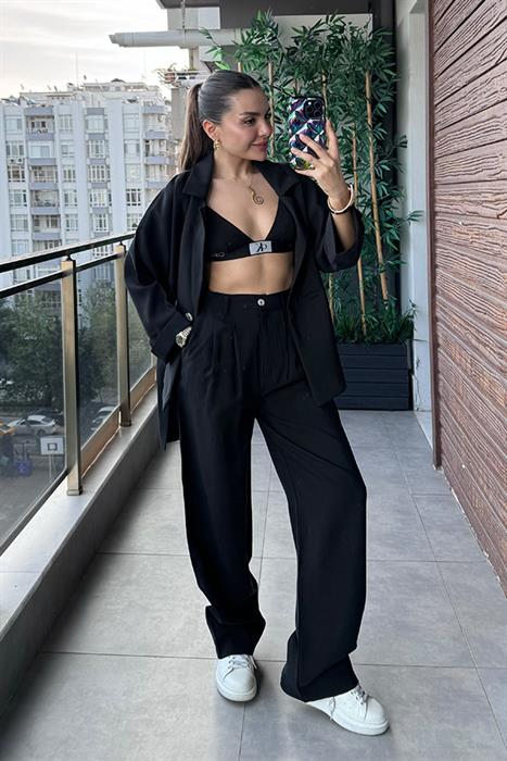 Maldo Kruvaze Ceket Pantolon Tensel Takım - Siyah