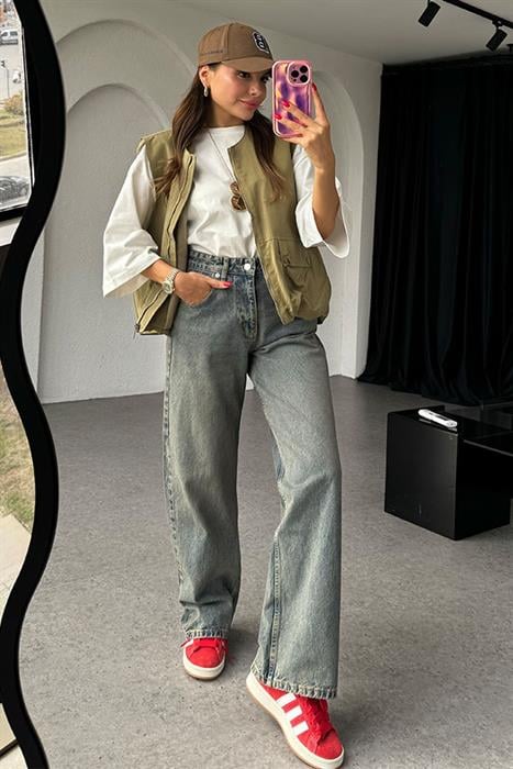 Manche Haki Yıkama Baggy Jean