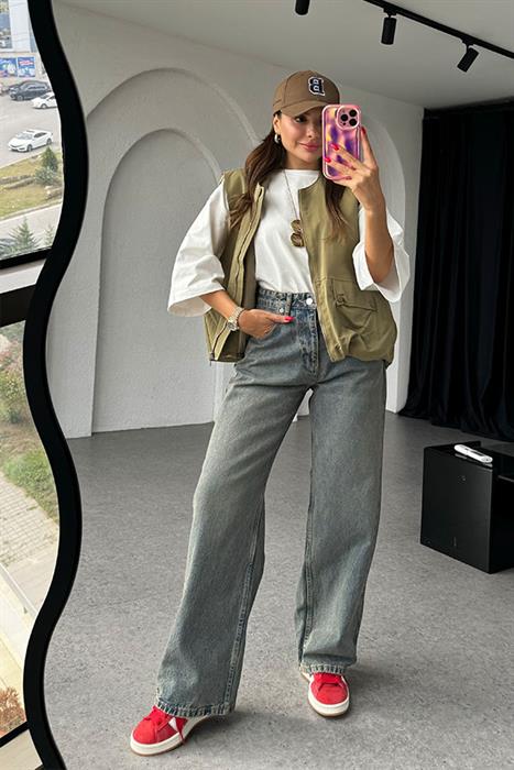 Manche Haki Yıkama Baggy Jean
