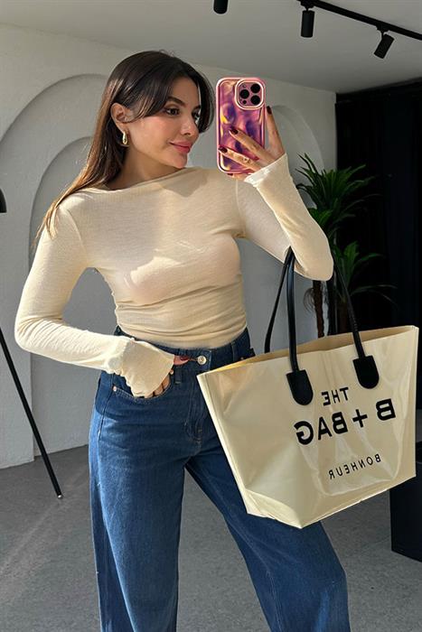 Mandes Uzun Kol Basic Krem Bluz