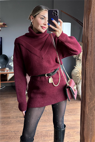 Mango bordo kazak elbise