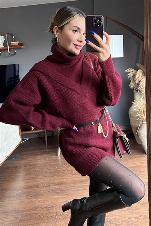 Mango bordo kazak elbise