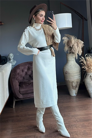 Mango düğme detaylı triko elbise