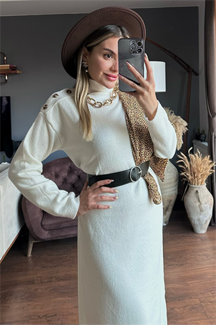 Mango düğme detaylı triko elbise