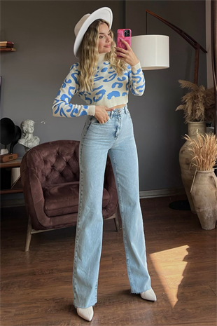 Mango lightblue yüksek bel palazzo jean