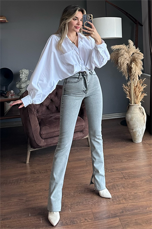 Manhattan gri yırtmaç detaylı jean