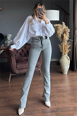 Manhattan gri yırtmaç detaylı jean