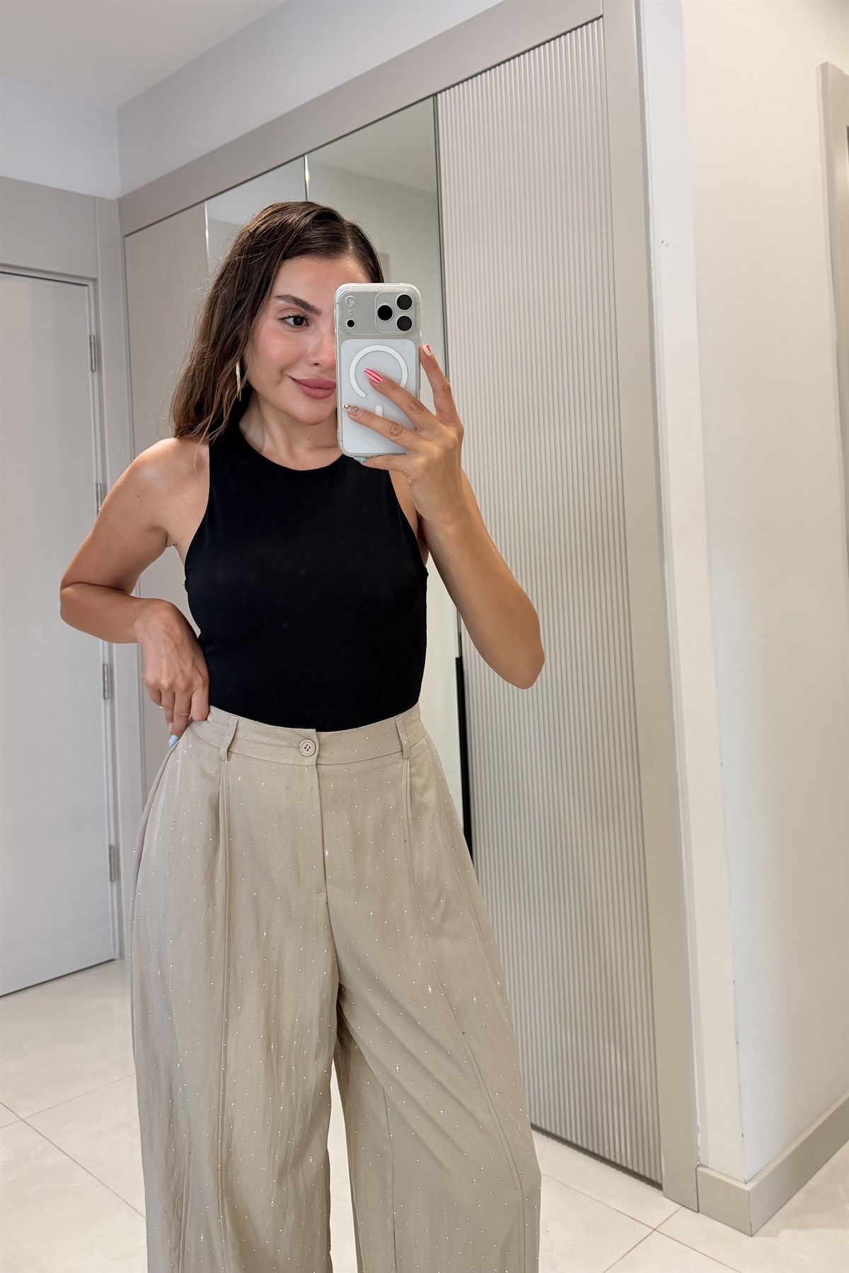 Manusa Vizon Taşlı Bol Paça Pantolon