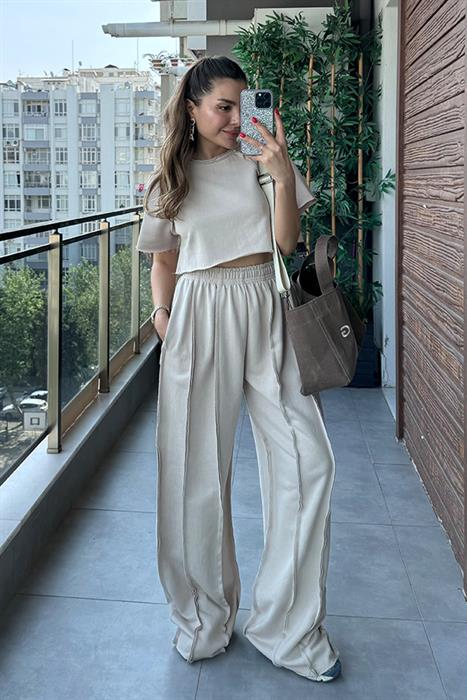 Marby Ters Dikiş Detaylı Takım - Krem