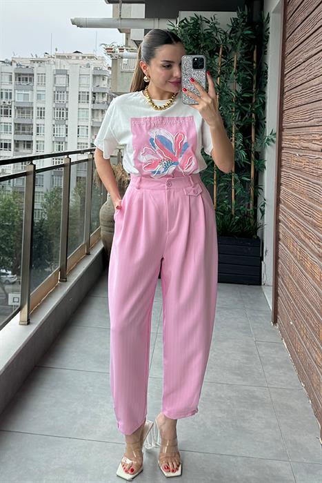 Marc Çizgili Slouchy Pantolon - Pembe