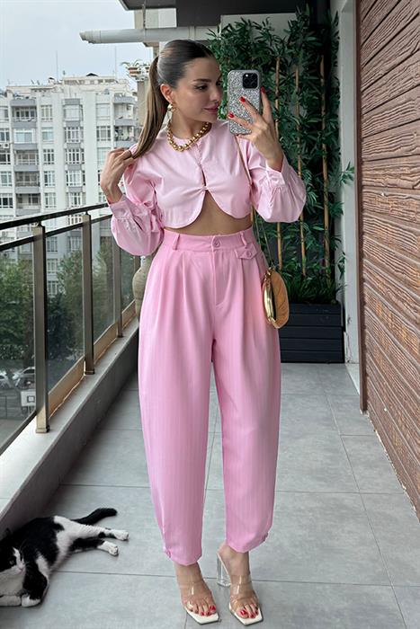 Marc Çizgili Slouchy Pantolon - Pembe